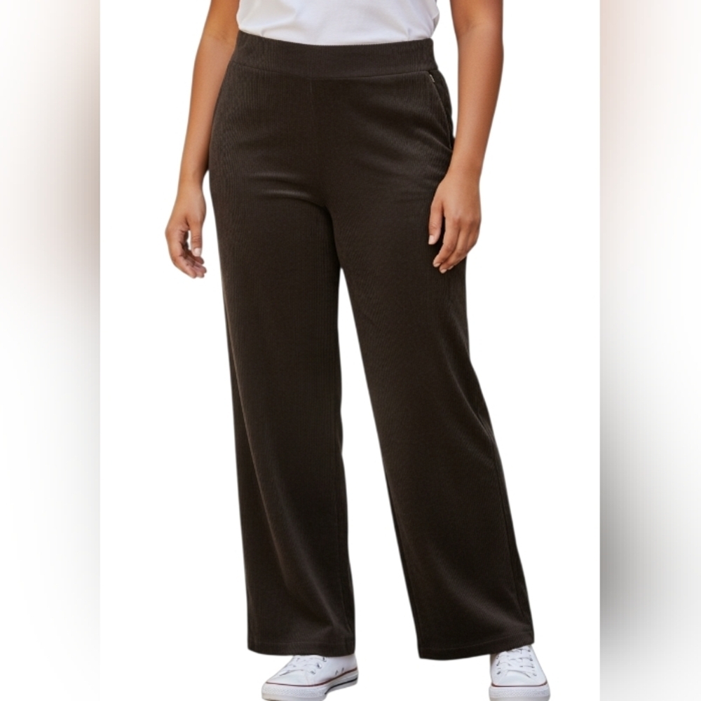 J Jill Chocolate Brown Corduroy Straight Leg Zip Side Business Casual Pants 10 T